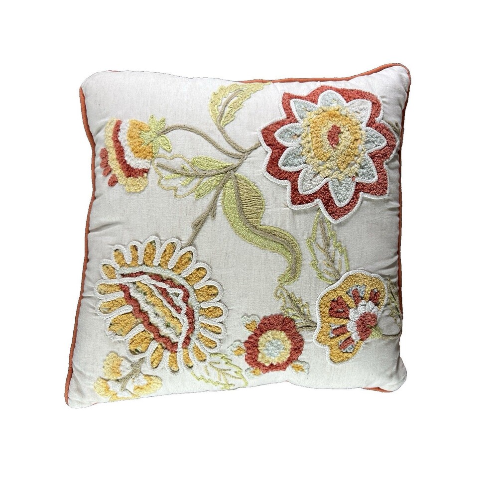 Pier 1 Transitional Floral Square Throw Pillow Rustic Colors 16"x16" Flowers